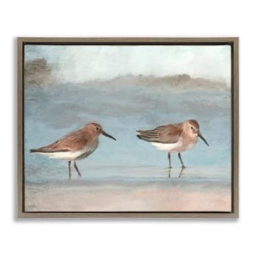Imagem de Stupell Industries Little Two Sandpiper Pair Brown Framed Floater Canvas Wall Art Design por Kim Allen, 21 x 17