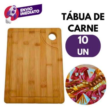 Imagem de Kit 10 Un Tabua De Corte Carne Madeira Bambu Retangular 33CM Cortar Se