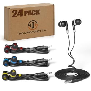 Imagem de Fones de ouvido SP SOUNPRETTY para sala de aula infantil em massa, pacote com 24 com fio – 4 cores sortidas, fones de ouvido de volume seguro de 85 dB para escola, Chromebook, tablet – embalados