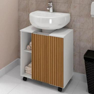 Imagem de Gabinete para Banheiro Illinóis Branco Ripado 4 Rodízios - CASA H