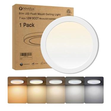 Imagem de NOVELUX Luminária De Teto Embutida De 7,3" Regulável Com Certificado Etl, Luzes De Teto Led 5Cct Estilo Lua Luminária De Teto Redonda Para Quarto, Banheiro, Cozinha, Corredor, Porão, Armário, Branco