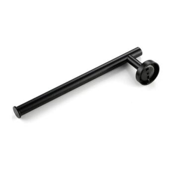 Imagem de Conjunto de banheiro preto cromado - Barra de toalha redonda de aço inoxidável com ganchos para papel higiênico - Kit de ferragens para montagem em parede, MB, porta-toalhas