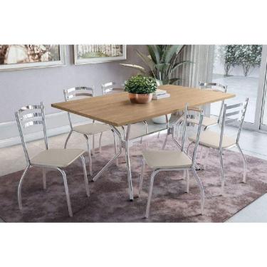 Imagem de Sala De Jantar Completa Loire Com Tampo De Madeira 1.36cm + 6 Cadeiras Portugal Cromada-nude 16 - Kappesberg