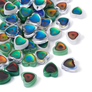Imagem de Spritewelry Contas de coração de vidro que mudam de cor, 50 peças, 12 mm, dois tons, sensor de temperatura, contas de cristal para fazer você mesmo, colar, pulseira, brincos
