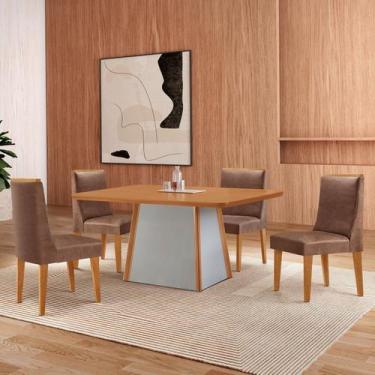 Imagem de Mesa 120cm Tampo Mdf Canto Copo e 4 Cadeiras Merlim Sena - Rufato