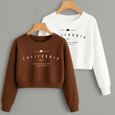 Imagem de Kit com 2 Cropped Moletom Estampa California Golden State Modinha Inve