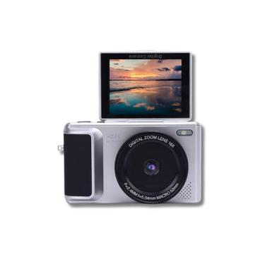 Imagem de Câmera digital 4K para fotografia, com tela flip de 3 180°, zoom de 16x, câmera de ponto de zoom digital e captação, câmera de viagem compacta Vlog, para iniciantes (prata)