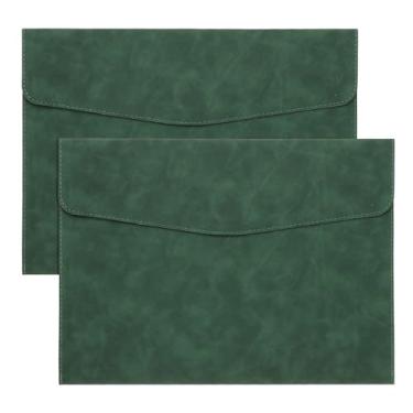 Imagem de PATIKIL Pasta de arquivo A4 de couro PU, 2 peças, porta-documentos, organizador de arquivos, pasta envelope com fecho de pressão para recibo de carta, verde
