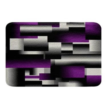 Imagem de Tapetes de banheiro geométricos roxos pretos para crianças, arte abstrata 3D, tapetes de banheiro geométricos, retangulares, antiderrapantes, tapetes de banheiro modernos, capachos para quarto, sala de estar, decoração 40,64 cm x 60,96 cm