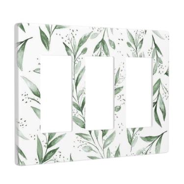 Imagem de Green Sage Olive Leaf 3 Gang Triple Rocker/Decorator Light Switch Wall Plate Cover Decorative GFCI Electrical Faceplate Switchplate Dimmer