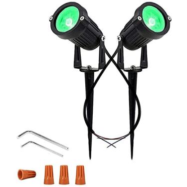Imagem de Youngine 12 V Luzes de LED de baixa tensão para paisagem, paredes à prova d'água, para ambientes externos, bandeiras de árvores, holofotes 5W COB jardim jardim jardim jardim jardim jardim jardim jardim gramado com suporte de espigão, pacote com 2 (verde)
