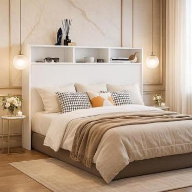 Imagem de Cabeceira para Cama de Solteiro Melissa Madeira MDF e com Prateleiras 