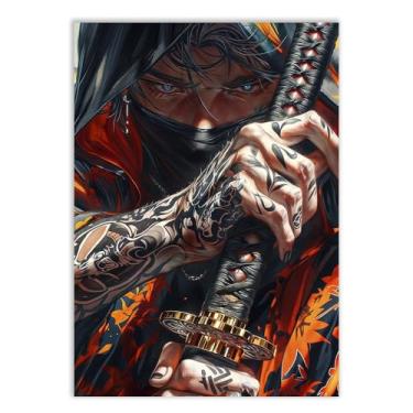 Imagem de Placa Decorativa Samurai Moderno Com Espada Anime Poster Quarto Sala