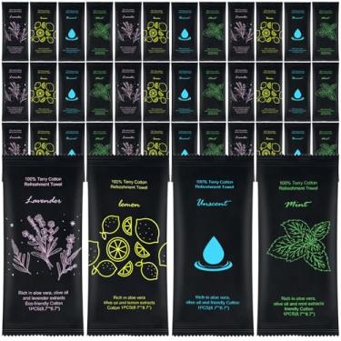 Imagem de Toalha de algodão úmida a granel toalhas úmidas embrulhadas individualmente 22 x 22 cm, toalhas brancas, toalhas refrescantes pré-umedecidas lavanda, limão, menta e sem perfume para spa de festa