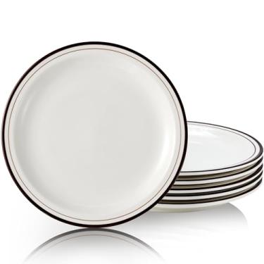 Imagem de Conjunto de 6 pratos de jantar de porcelana de 26,7 cm - seguro para micro-ondas, forno e lava-louças, resistente a arranhões. (marrom clássico)