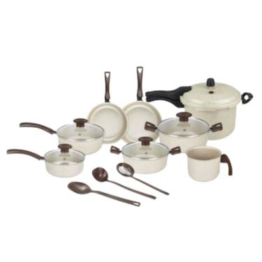 Imagem de Jogo De Panelas Antiaderente 11 Peças Dona Chefa Baunilha Com Panela De Pressão