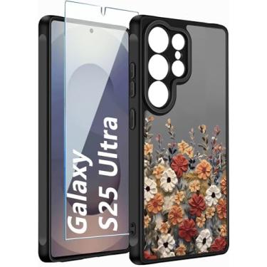 Imagem de TXXO Capa para Samsung Galaxy S25 Ultra com flores fofas e transparentes, capa floral para Galaxy S25 Ultra com protetor de tela [proteção da câmera] Capa fina à prova de choque para S 25 Ultra capa