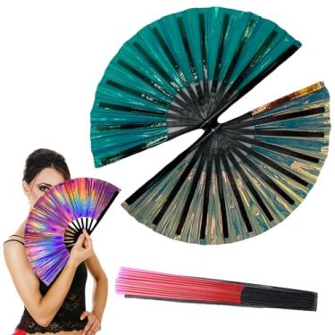 Imagem de Wyoutonon Ventilador de botas no chão, leques de dança de linha, grandes cores a laser holográficas dobráveis leques de palmas de rave de mão, fãs de clacking para festa discoteca dançante