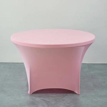 Imagem de Toalha de mesa redonda elástica para hotel, banquete, cor pura, protetor de balcão de bar, saia de mesa decorativa para casa, rosa, R 180 cm x A 75 cm (redondo de 6 pés)