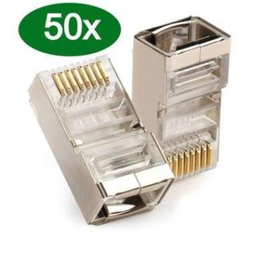 Imagem de 50x Conector Rj45 Cat5e Blindado Macho Plug Rede Gigabit Lan