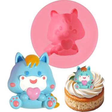 Imagem de ICNYEKl 1 molde de fondant de chocolate de pônei, molde de silicone para decoração de bolo de animais de desenho animado, para cozinha assar biscoitos, massa de manteiga, fazer pudim de geleia de