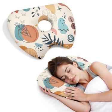 Imagem de BVOKQUC Travesseiro de piercing de orelha para dormir de lado, travesseiros com furos para dor de ouvido, travesseiro de donut para adultos, CNH, alívio de dor de ouvido, almofada de pressão e