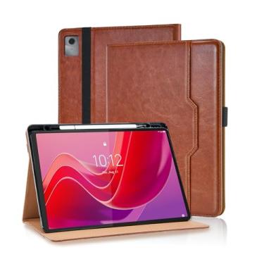 Imagem de Varohix Capa para Lenovo Tab M11 11 polegadas 2024 capa (modelo: TB330FU), suporte de visualização multiângulo com alça de mão, capa M11, marrom