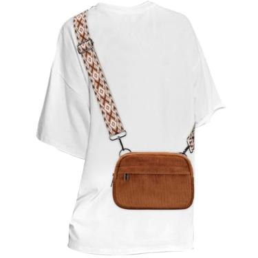 Imagem de MAXTOP Bolsa tiracolo pequena para mulheres, pochete com alça ajustável, Marrom de veludo cotelê, Bolsa transversal pequena