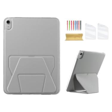 Imagem de Dteck Capa traseira para iPad de 11 polegadas (A16) 2025 e iPad de 10,9 polegadas (10ª geração) versão 2022 com suporte/2 películas protetoras de tela/1 Stylus, capa protetora ultrafina e leve, cinza