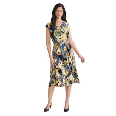Imagem de Kasper Vestido feminino de malha com estampa floral e gola drapeada, Preto Multi, 44