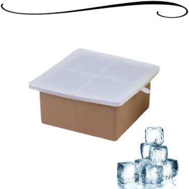 Imagem de Forma De Gelo Em Silicone Marrom Com Tampa Quadrada 4 Cubos Grandes Pa