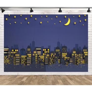 Imagem de Loccor 1,5 x 0,9 m tecido desenho animado paisagem urbana noite edifícios urbanos silhueta céu estrelado horizonte cidade fotografia fundo infantil festa de aniversário chá de bebê retrato foto