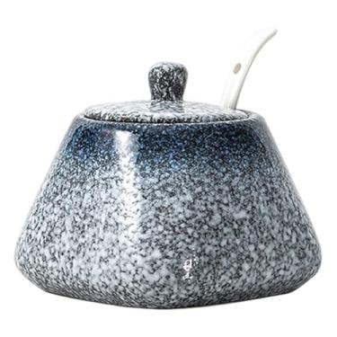 Imagem de Açucareiro de cerâmica de 430 ml com tampa e colher, pote de açúcar antiderrapante estilo japonês e recipiente de sal para balcão de cozinha, cafeteria, mesa de jantar