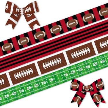 Imagem de Blinket 4 rolos de fita de futebol de 3/12.7 cm para embrulhar presente 20 jardas, fita esportiva marrom verde vermelha para decorações de futebol, fita de gorgorão para presente espírito de equipe