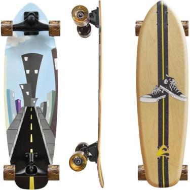 Imagem de Abrazo Skate Pro Cruiser 33 x 9,5 para crianças, adolescentes e adultos, prancha de surf, deck côncavo de madeira de bordo canadense de 7 camadas, rolamentos ABEC-9, rodas de 70 mm, caminhões de