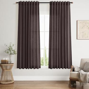Imagem de Cortinas Cocoa Coffee 153 cm de comprimento, conjuntos de 2 painéis para sala de estar, quarto, cortinas de linho com filtragem de luz para cozinha, janelas, bolso de varão ou cortina de aba traseira