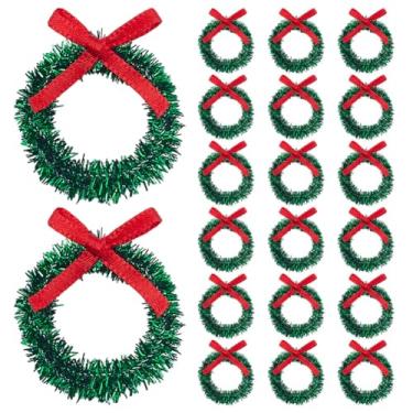 Imagem de GOMAKERER 24 peças de mini guirlanda de Natal, guirlanda de Natal em miniatura para casa de bonecas, acessórios de decoração, enfeites de árvore de Natal para decoração de festivais, verde escuro