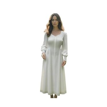 Imagem de Star Vixen Vestido feminino longo Fit'n'Flare com decote em coração, Branco, GG