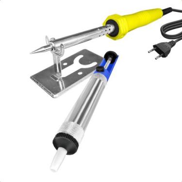Imagem de Kit Ferro de Solda Elétrico 100W 127v com Suporte + Sugador de Solda -