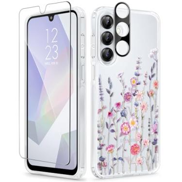 Imagem de GVIEWIN Capa para Samsung Galaxy A16 5G, [protetor de tela e lente da câmera] [proteção de grau militar] Capa de telefone feminina floral transparente não amarela, à prova de choque para Galaxy A16