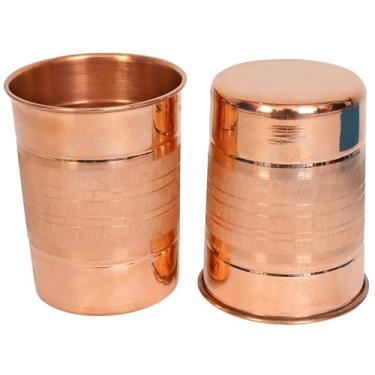 Imagem de Conjunto de 2 copos de cobre puro martelado, sem forro, sem revestimento e sem laca, copos de cobre para benefícios de saúde Ayurveda