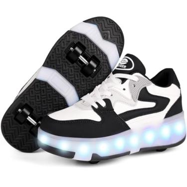 Imagem de Ufatansy Tênis de patins para crianças, meninas, meninos, 4 rodas destacáveis, tênis esportivos, 16 modos, luzes de LED coloridas, recarregáveis, modernos, sapatos, presentes, 987-preto-4 rodas, 12