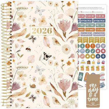 Imagem de bloom daily planners Agenda 2026 (janeiro a dezembro) Organizador de ano calendário - 14 cm x 21 cm - Agenda semanal e mensal com adesivos e marcador de página - Jardim de borboletas