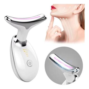 Imagem de Massageador Facial e Pescoço LED 3 Cores, Aparelho Anti-Rugas, Lifting, Rejuvenescimento, Redução de Papada, Tratamento Vibratório com Micro Corrente EMS para Rosto e Pescoço