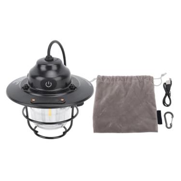 Imagem de LED Lanterna de acampamento Vintage Recarregável à prova d'água Luz externa com Bateria de 1200mAh de escurecimento para caminhada engrenagem portátil de acampamento Iron ABS PC (Preto)