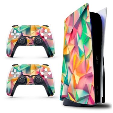 Imagem de Skin Sticker para Game Console 5 Cover - Polígono 3D, compatível com edição de disco e edição digital (não Slim Ver) - 2 capas de controle e capa de console - sem bolhas, proteção total