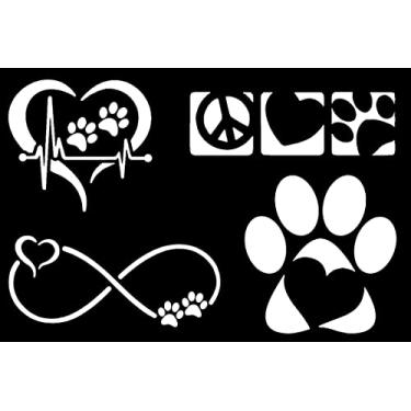Imagem de Pacote com 4 decalques de pata: batimento cardíaco, infinito, amor da paz, coração de pata (branco, pequeno 8,9 cm)