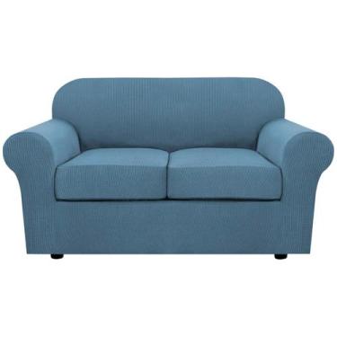 Imagem de Capas de sofá H.VERSAILTEX, 3 peças para 2 almofadas, poltrona, azul e
