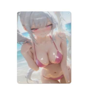 Imagem de Anime Sexy Bikini Hot Girl Pinup Girl Metal Tin Sign Wall Art Poster Decor for Home Bar Club Bedroom Bathroom Man Cave Otaku 30,5 x 40,6 cm, AH303