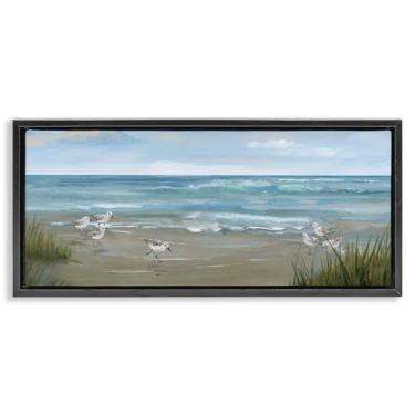 Imagem de Stupell Industries Tela flutuante preta Sandpiper View From Beach Design de arte de parede por Nan, 14 x 31